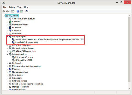 display adapter only shows intel not amd